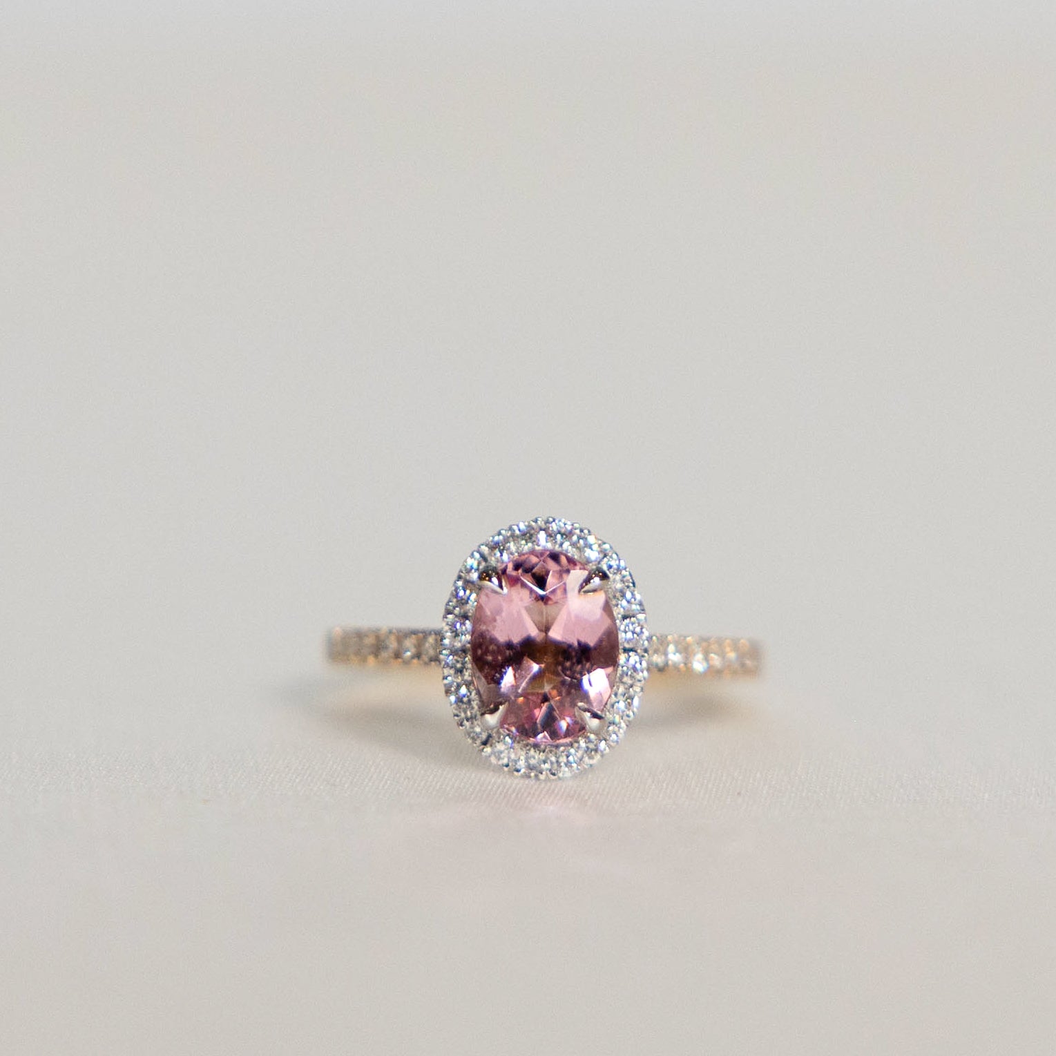 1.10 Oval Cut Morganite Halo Ring