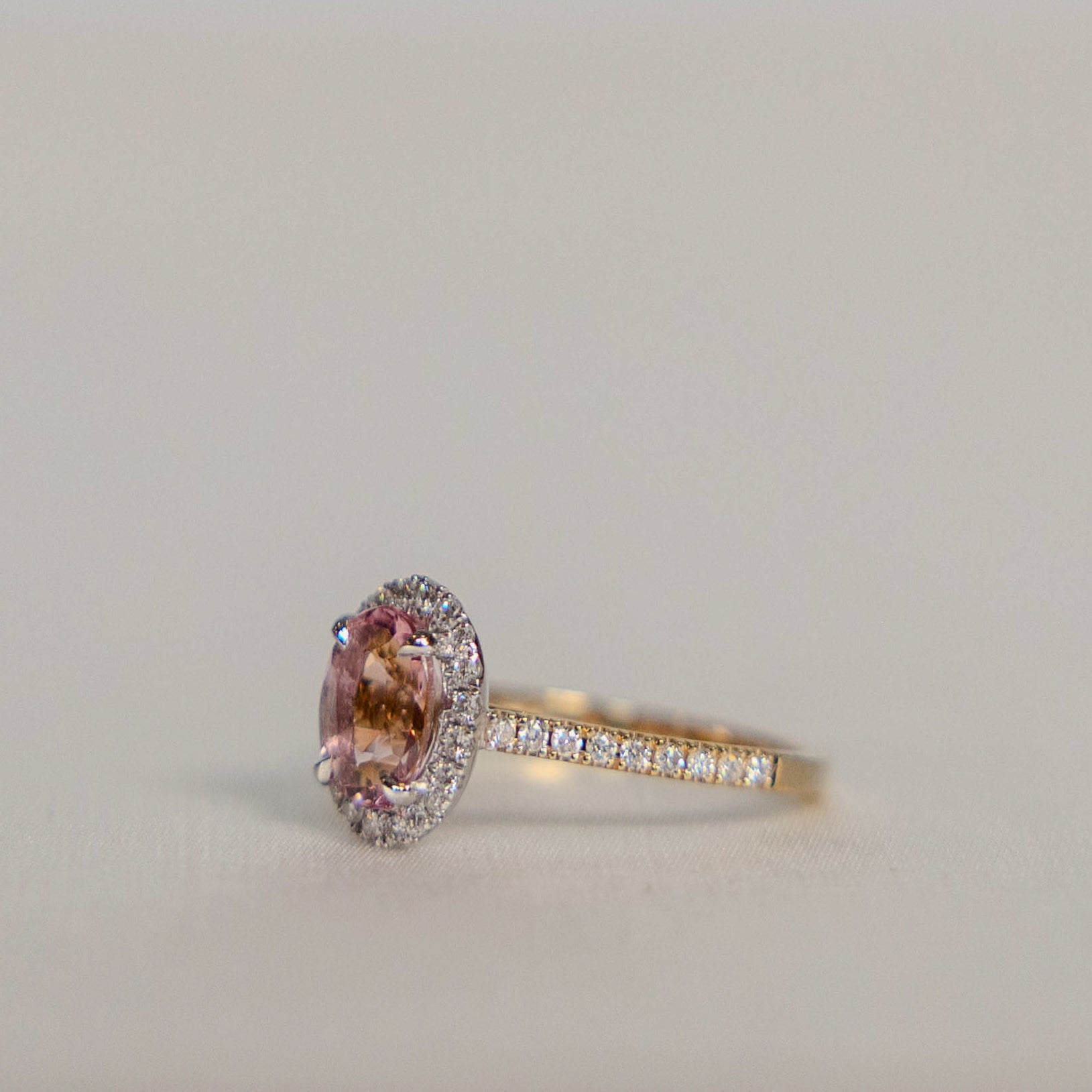 1.10 Oval Cut Morganite Halo Ring